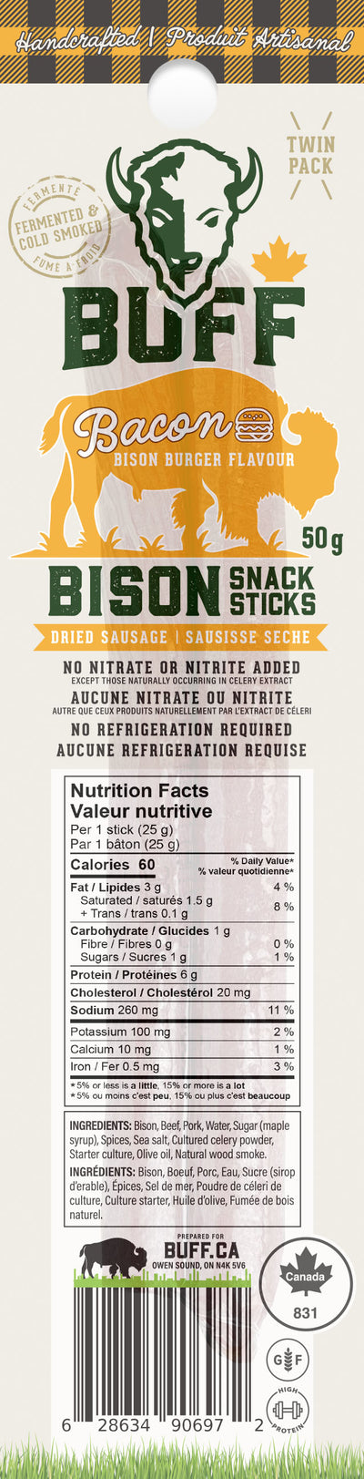 Bison Snack Stick - Bacon Burger